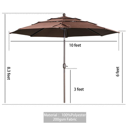 3 Tier 10ft. Patio Umbrella - Market Umbrella with Crank (No Base)