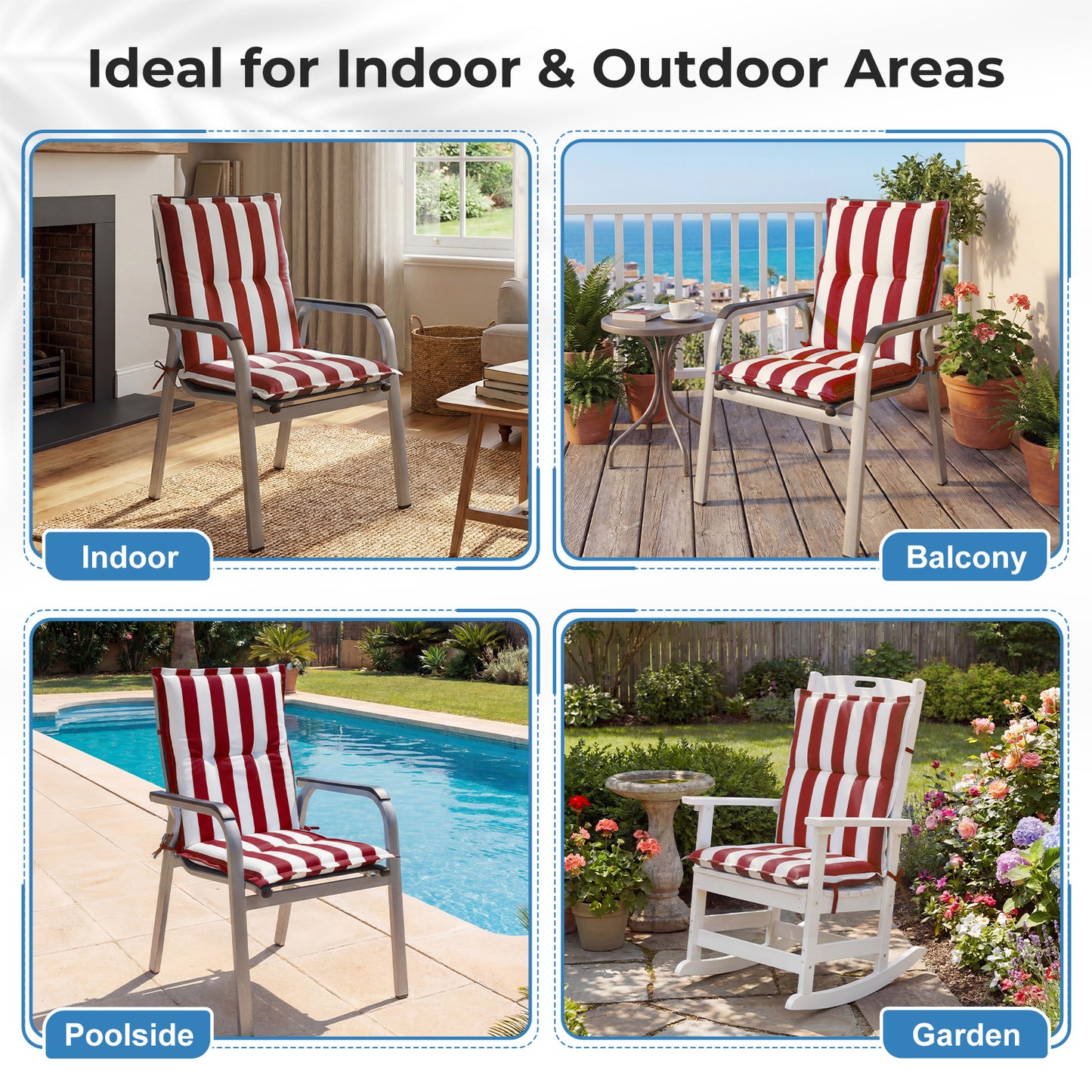 39x20x2.4 inch Outdoor Tufted Chair Cushions, Red Stripe