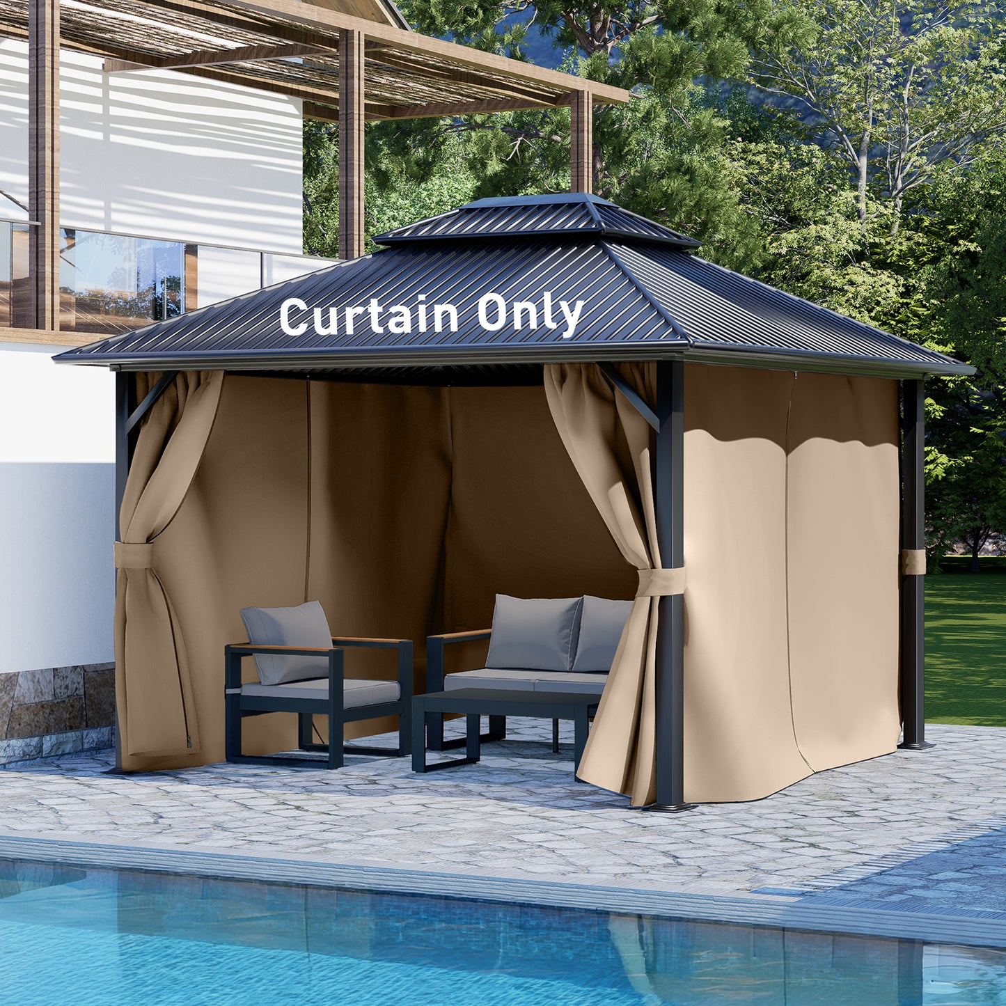 Outdoor Gazebo Curtains, 4 Panels Privacy Sidewall Replacement (Curtain Only) - Sand Yellow