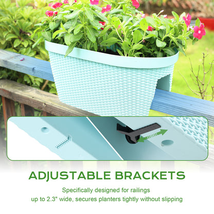 20 inch Outdoor Rattan Pattern Railing Planter Boxes, Set of 4