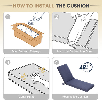 72x21x3 inch Patio Chaise Lounger Cushions Set of 2 - Dark Blue