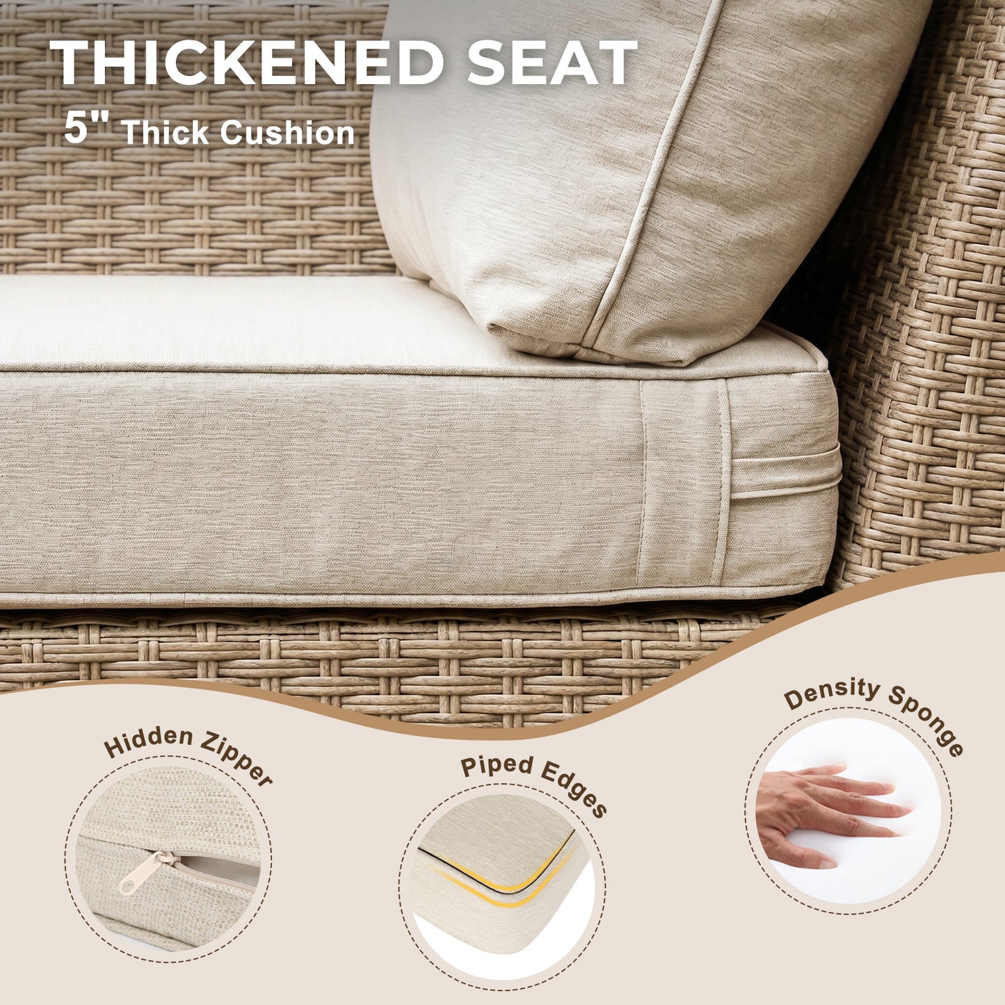 Premium 8 Piece L-shaped Patio Furniture Set with Beige Cushions