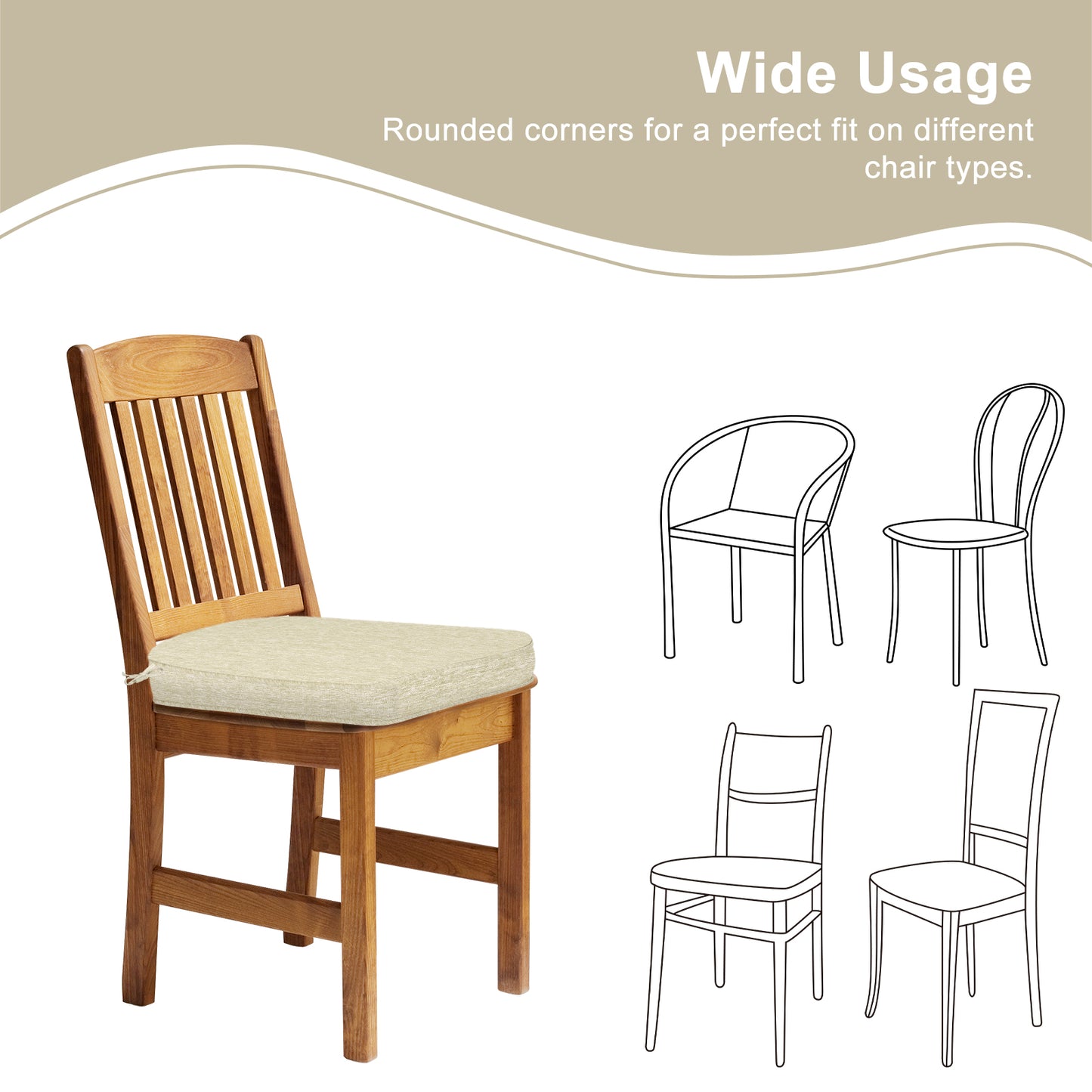Outdoor Dining Chair Cushions Set, Patio Chair Pads with Ties, Khaki