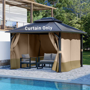 Outdoor Gazebo Curtains, 4 Panels Privacy Sidewall Replacement (Curtain Only) - Sand Yellow and Khaki