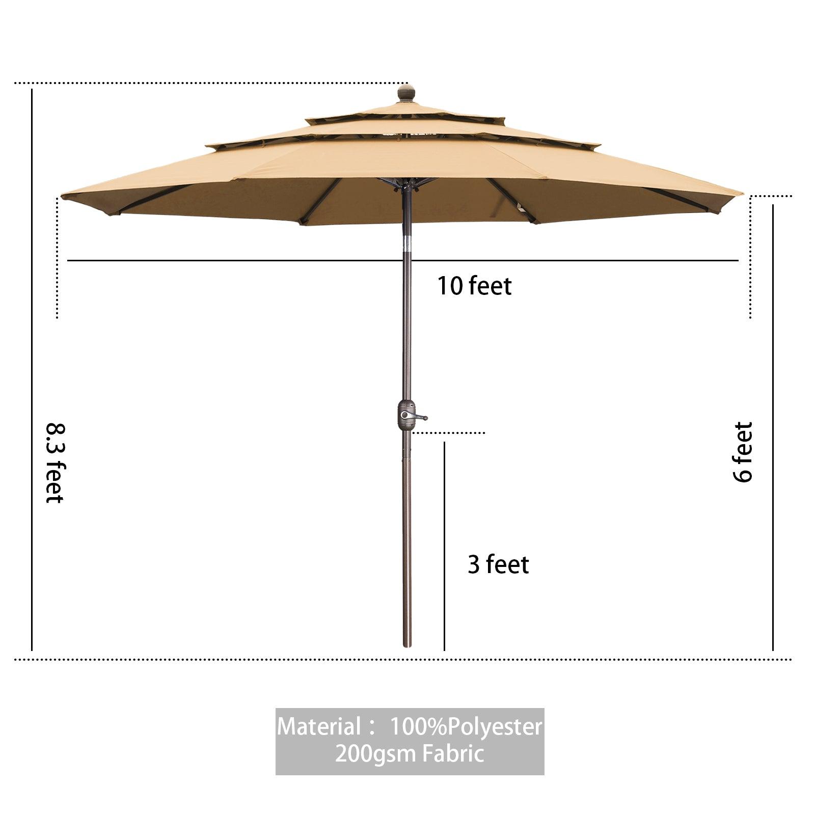 9 ft vs 10 ft patio umbrella Umbrella, 3 Tier Outdoor Table with 8 Sturdy Glass Fiber Ribs and Push Button Tilt, Outdoor Patio Umbrellas for Market Pool Garden Backyard, 1.5" Pole, Champagne ( Perfect for patios CABANA 9 Ft Patio Umbrella