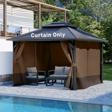 Outdoor Gazebo Curtains, 4 Panels Privacy Sidewall Replacement (Curtain Only) - Brown and Coffee
