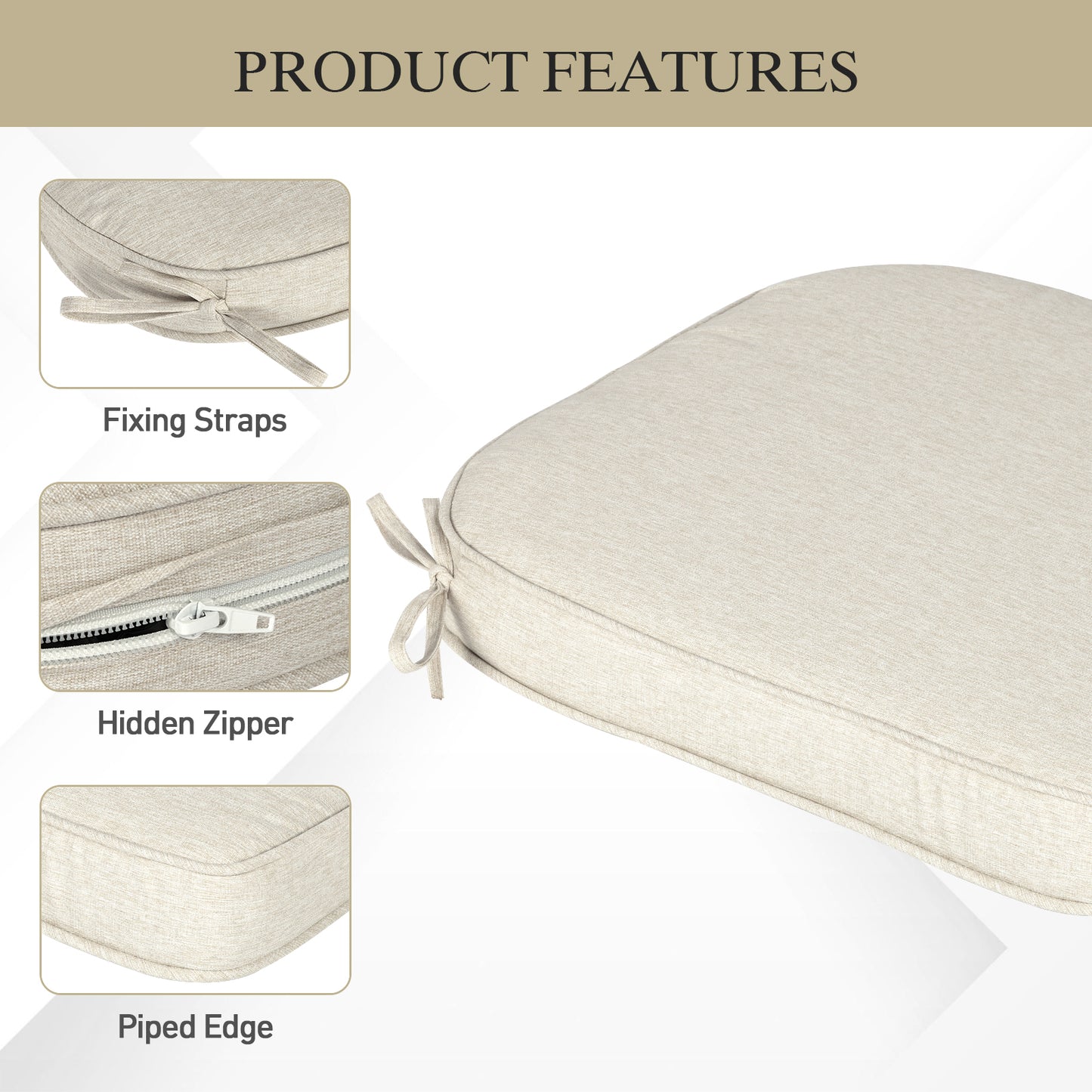 Outdoor Dining Chair Cushions Set, Patio Chair Pads, Beige