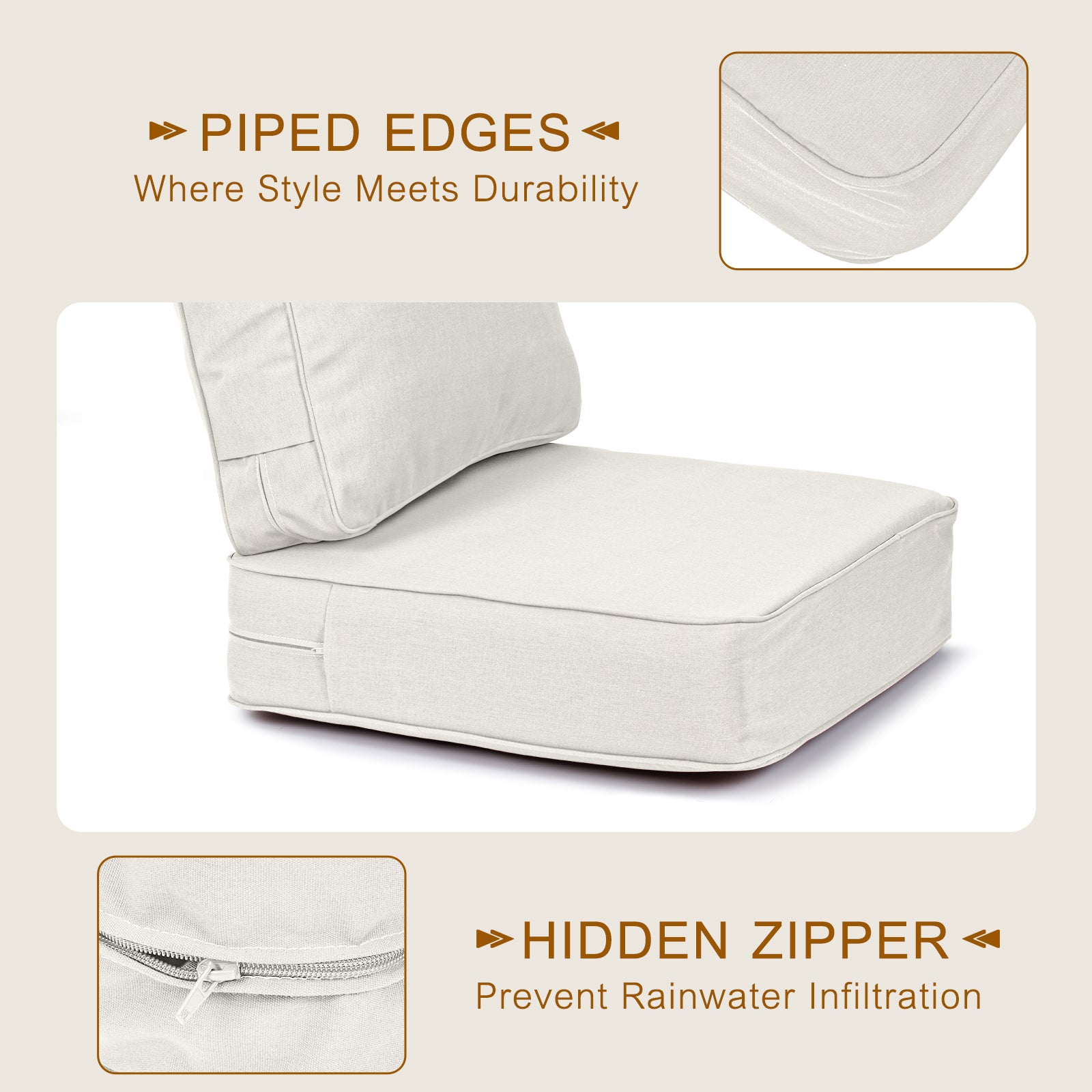 Premium Sunbrella Fabric Outdoor Patio Chair Cushions Set, Spectrum Eggshell - Aoodor 