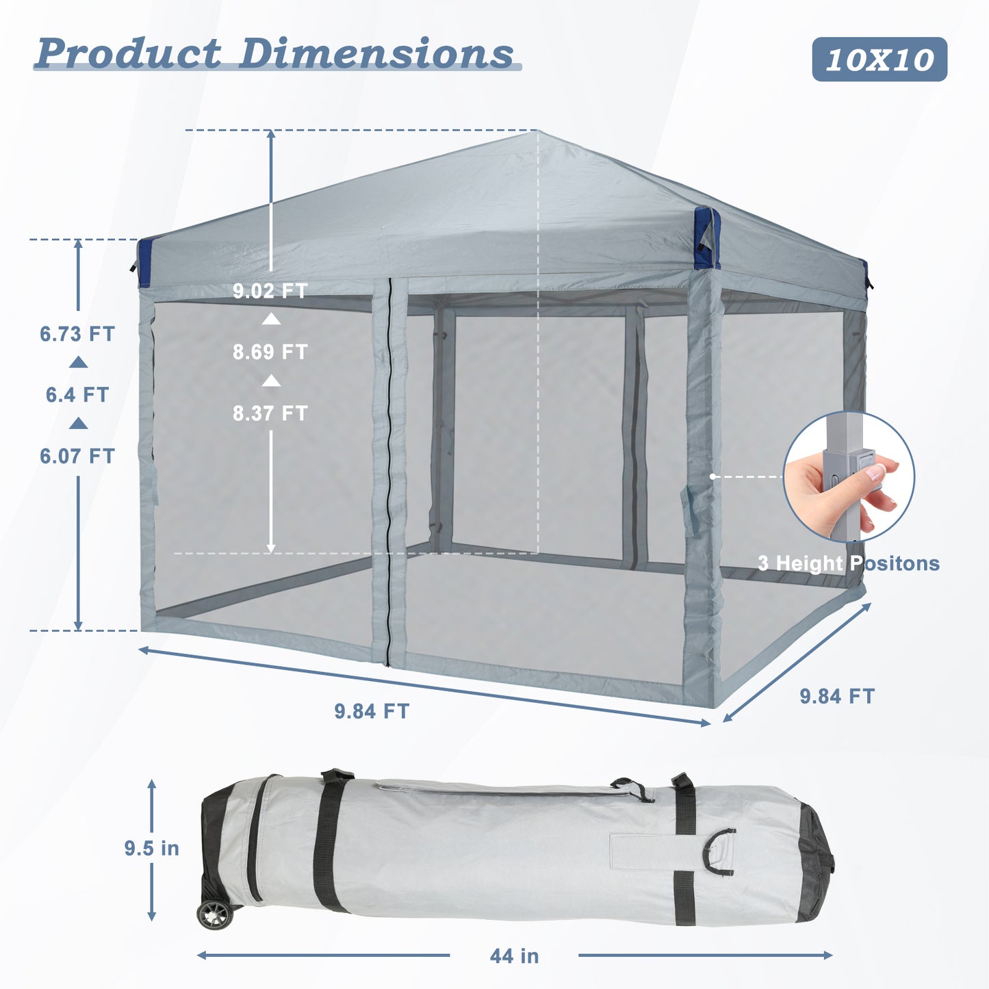 10x10/12x12 ft. Pop Up Canopy Tent with Removable Mesh Sidewalls