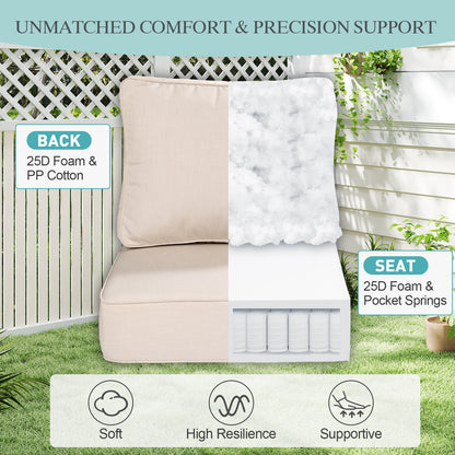 Premium Sunbrella Fabric Outdoor Patio Chair Cushions Set, Canvas Flax