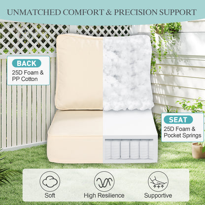 Premium Sunbrella Fabric Outdoor Patio Chair Cushions Set, Canvas Vellum