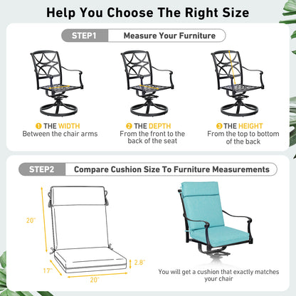 Outdoor High Back Dining Chair Cushion Set, Polyester Fabric, TPU Water Repellent Coating, Teal