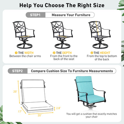 Outdoor High Back Dining Chair Cushion Set, Polyester Fabric, TPU Water Repellent Coating, Teal
