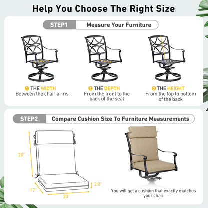 Outdoor High Back Dining Chair Cushion Set, Polyester Fabric, TPU Water Repellent Coating, Brown