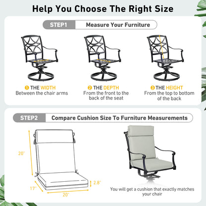 Outdoor High Back Dining Chair Cushion Set, Polyester Fabric, TPU Water Repellent Coating, Light Gray