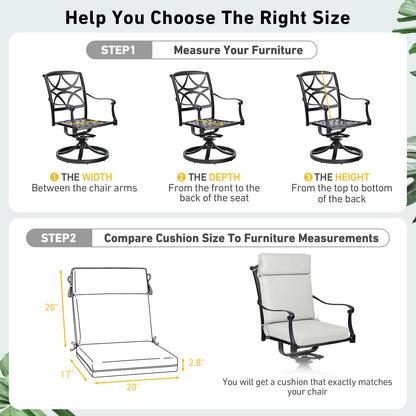 Outdoor High Back Dining Chair Cushion Set, Polyester Fabric, TPU Water Repellent Coating, Light Gray