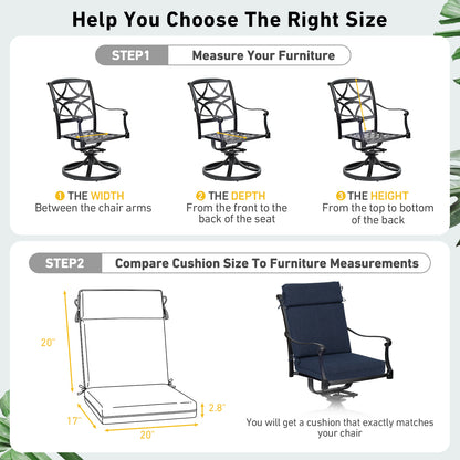 Outdoor High Back Dining Chair Cushion Set, Polyester Fabric, TPU Water Repellent Coating, Navy Blue