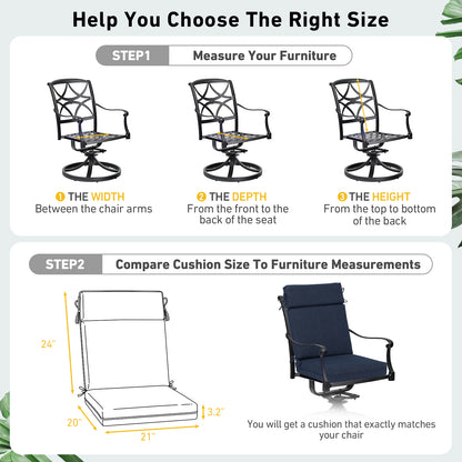 Outdoor High Back Dining Chair Cushion Set, Polyester Fabric, TPU Water Repellent Coating, Navy Blue