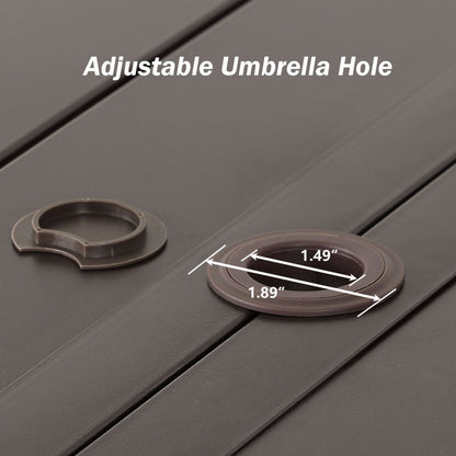 59x38 inch Patio Dining Table for 6 People, Metal Outdoor Table with Adjustable Umbrella Hole
