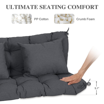 59" Tufted Porch Swing Cushions, Extra 5.1" Thick Outdoor Swing Bench Replacement Cushion with Backrest and 2 Pillows - Dark Gray