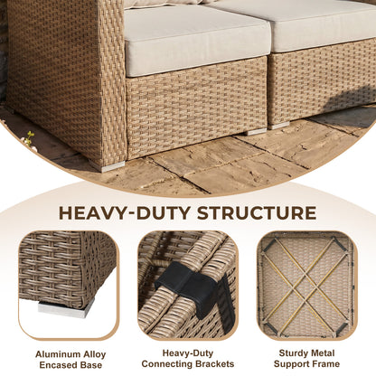 Aoodor Patio Corner Rattan Sofa with Beige Cushions for Modern Living