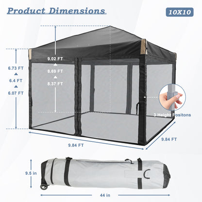 10x10/12x12 ft. Pop Up Canopy Tent with Removable Mesh Sidewalls