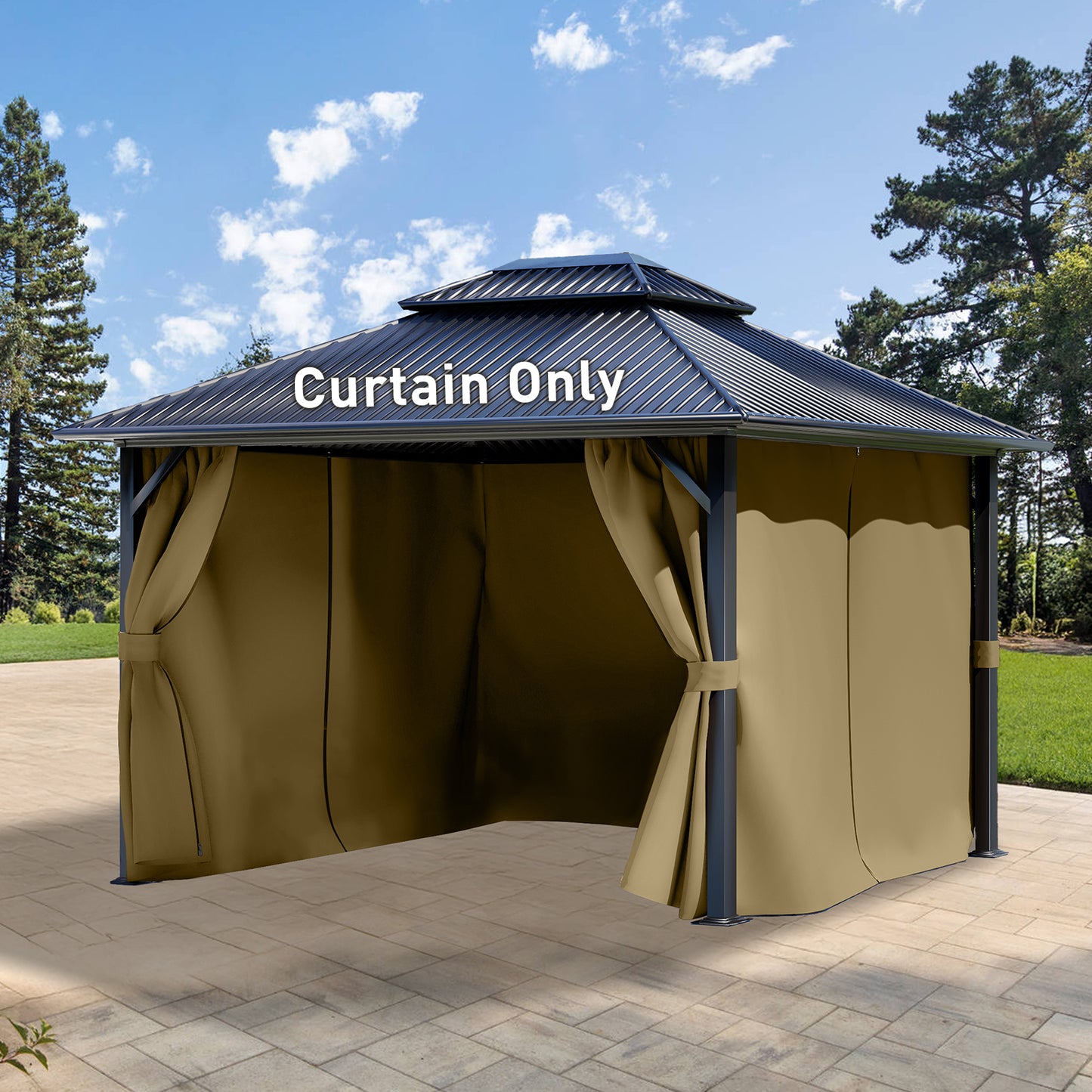 Outdoor Gazebo Curtains, 4 Panels Privacy Sidewall Replacement (Curtain Only) - Khaki