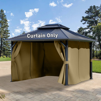 Outdoor Gazebo Curtains, 4 Panels Privacy Sidewall Replacement (Curtain Only) - Khaki