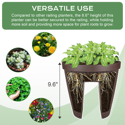12 inch Balcony Rattan Railing Planter Box with Adjustable Brackets - Set of 4