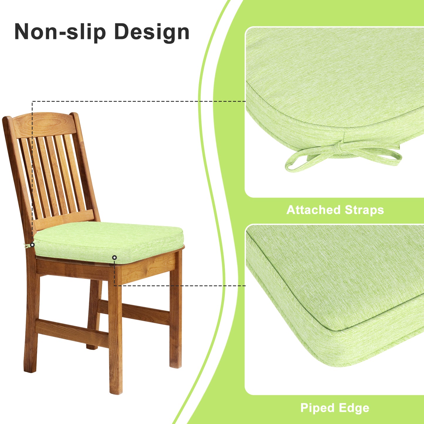 Outdoor Dining Chair Cushions Set, Patio Chair Pads with Ties, Green