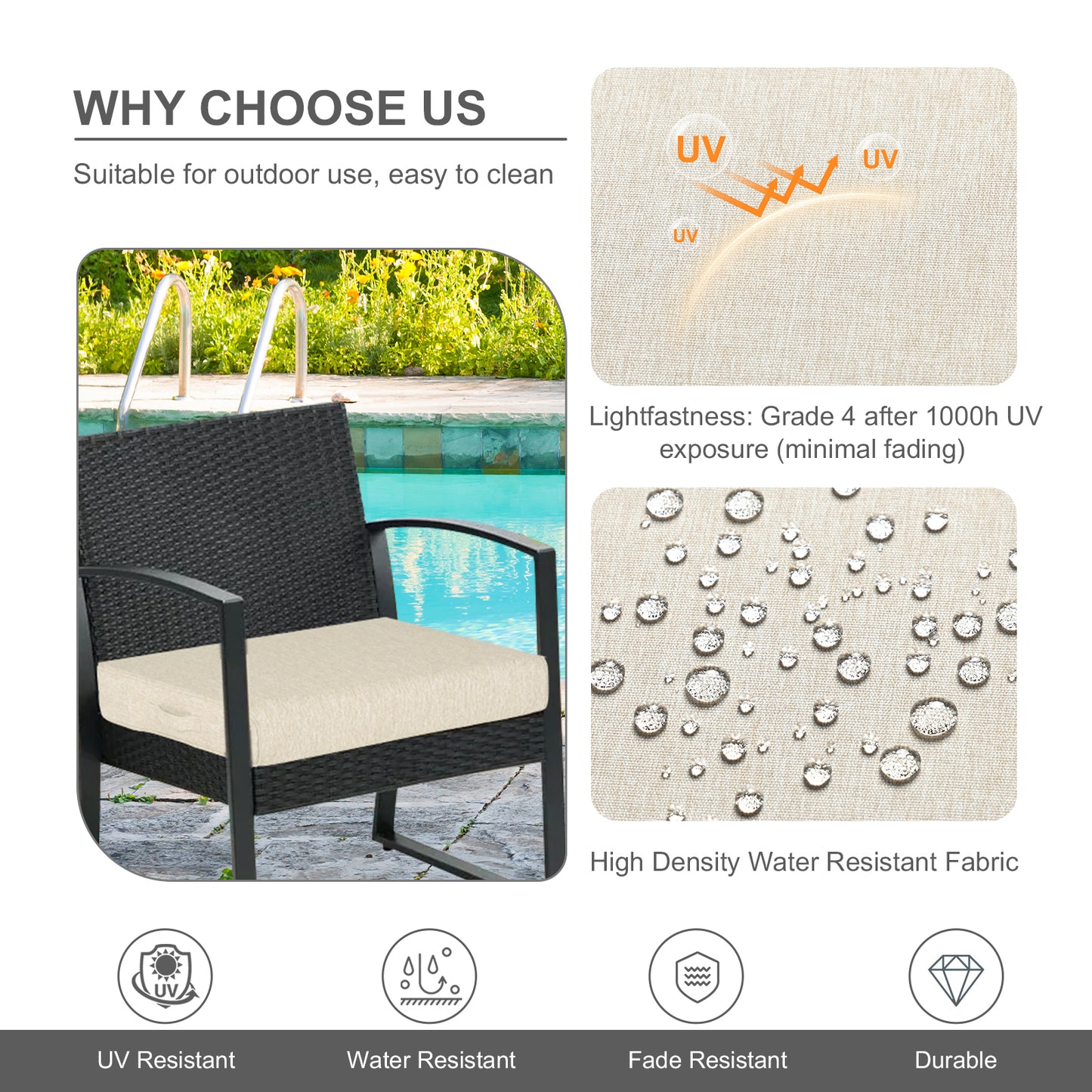 Outdoor Chair Cushions Set of 2 with Handle and Ties, Water Resistant Patio Seat Pads, Khaki Aoodor 