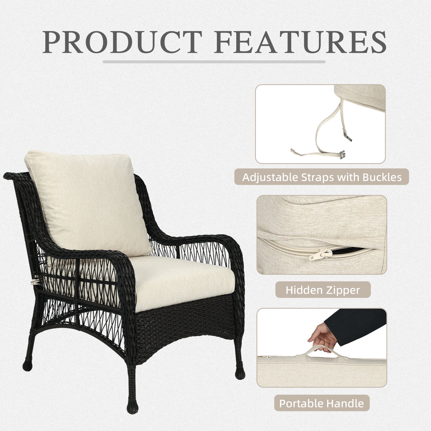 Outdoor Deep Seat Cushion Set, Waterproof Patio Chair Cushions, Beige