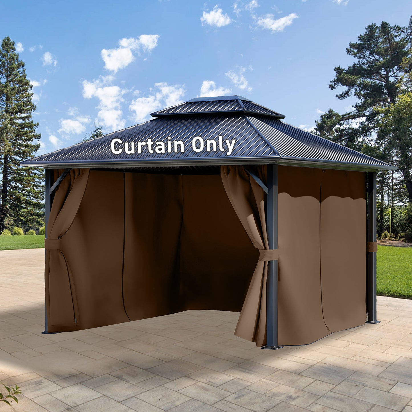 Outdoor Gazebo Curtains, 4 Panels Privacy Sidewall Replacement (Curtain Only) - Brown