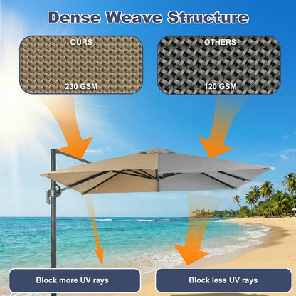 10x10 ft. Cantilever Umbrella Replacement Canopy for 8 Ribs Square Offset Umbrella