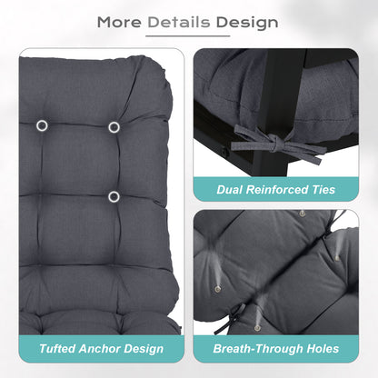 Outdoor High Back Tufted Adirondack Chair Cushion, Patio Rocking Chair Cushions with Ties, Set of 2, Dark Gray