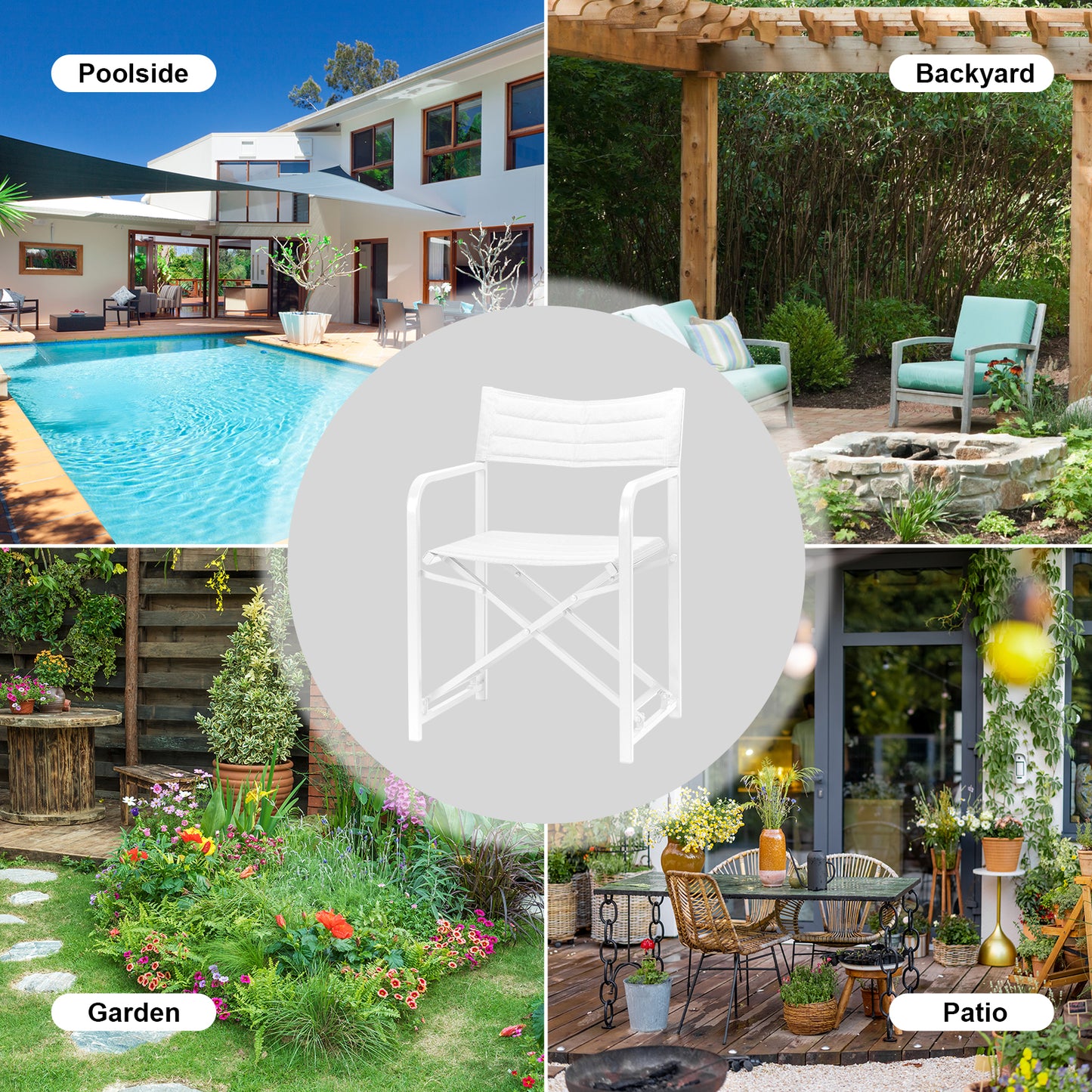 34(H) inch Outdoor Camping Chairs, Portable Patio Director's Chairs with Folding Aluminum Frame