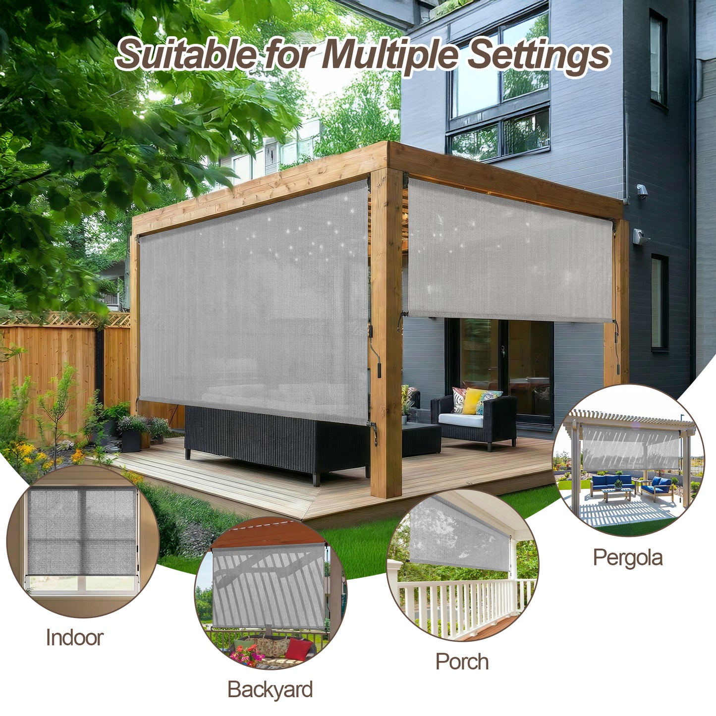 Patio Roller Shade, HDPE Fabric Outdoor Cordless Roll Up Blind with UV Protection