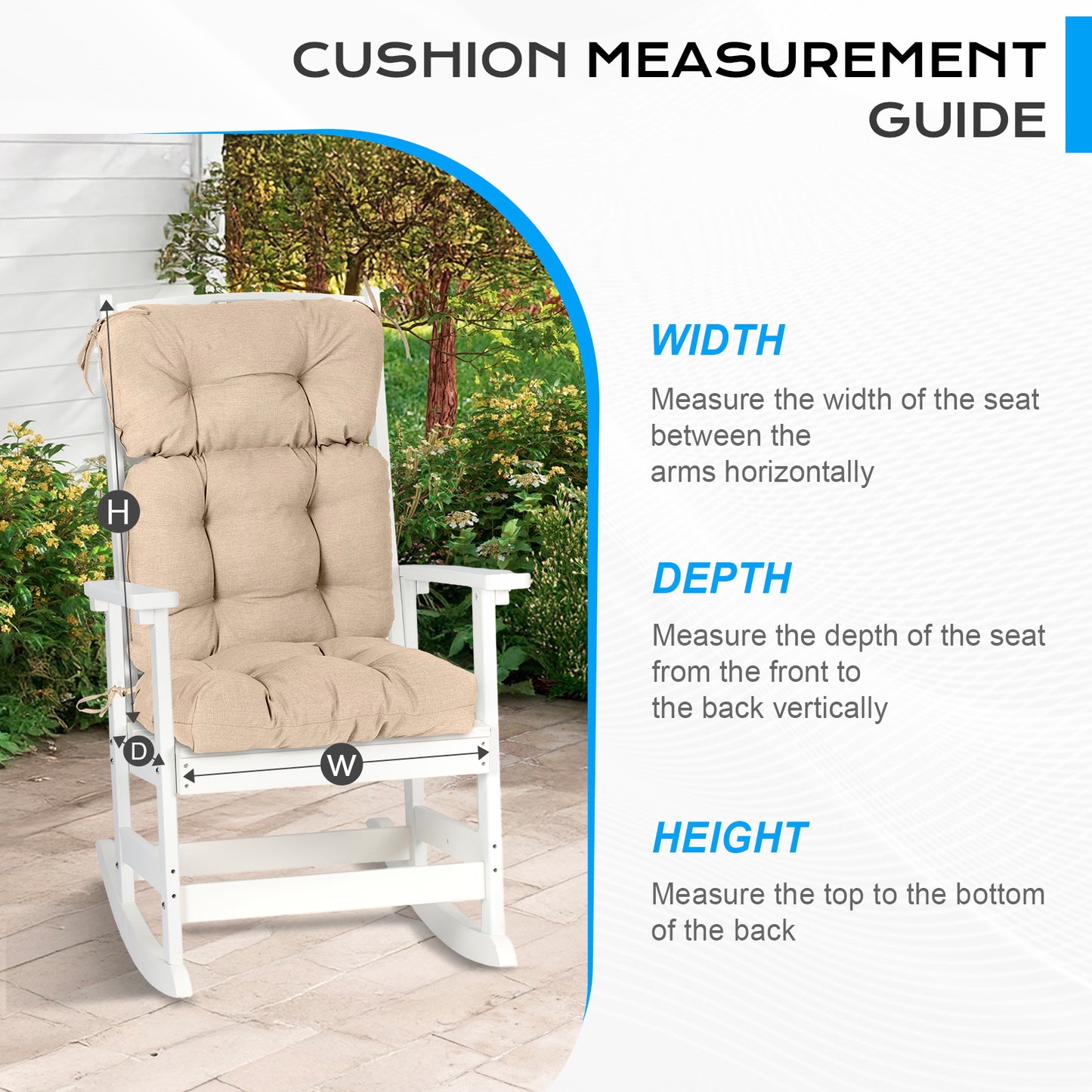 Tufted Outdoor High Back Cushions Patio Replacement Chair Cushion, Khaki