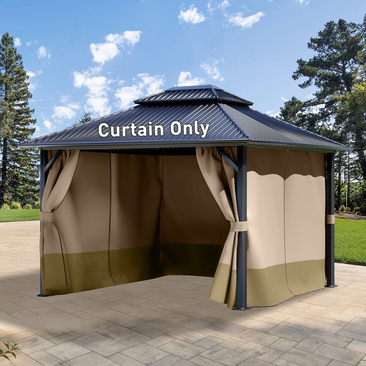 Outdoor Gazebo Curtains, 4 Panels Privacy Sidewall Replacement (Curtain Only) - Sand Yellow and Khaki