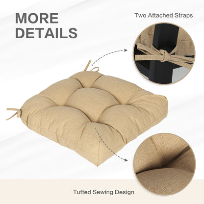 19x19x5 Inch Tufted Outdoor Chair Cushions, Water and Fade Resistant Polyester Dining Chair Pads with Ties - Brown