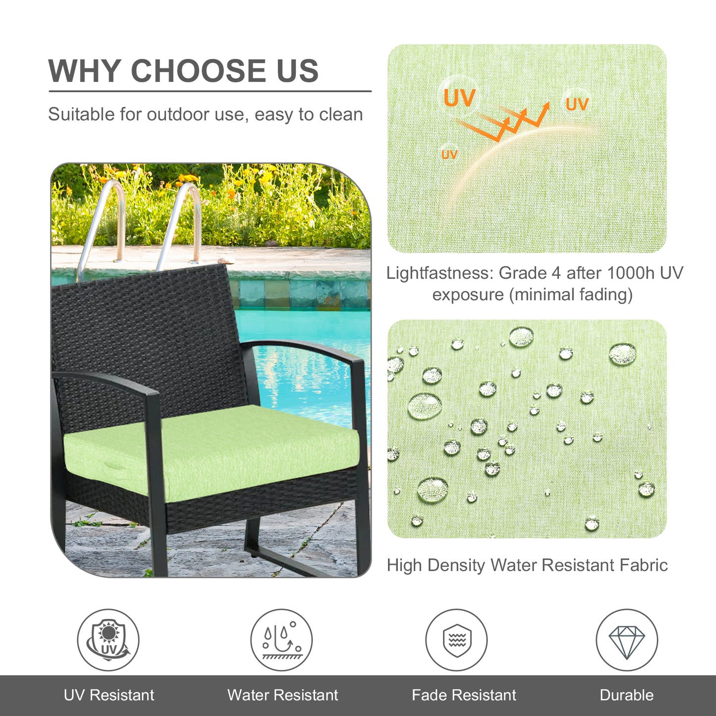 Outdoor Chair Cushions Set of 2 with Handle and Ties, Water Resistant Patio Seat Pads, Green Aoodor 