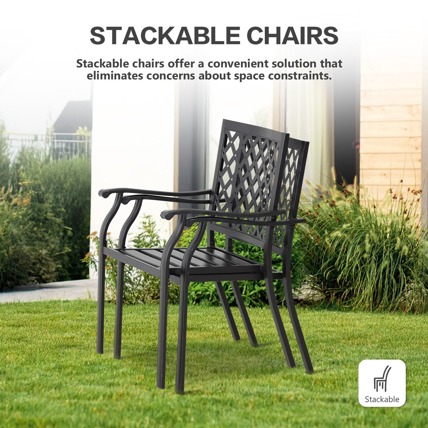2-Piece Set Outdoor Patio Metal Dining Chairs with Seat Cushions