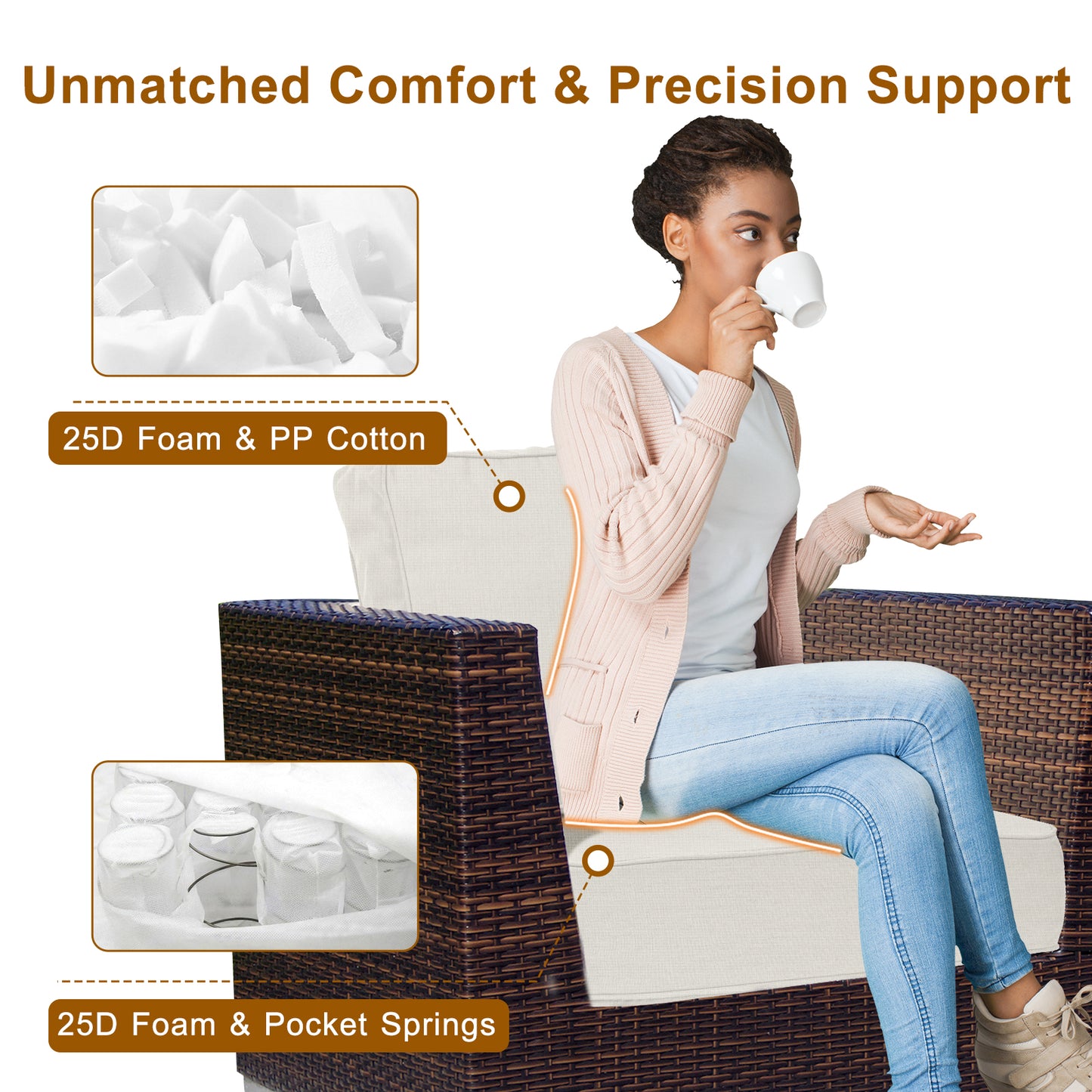 Premium Sunbrella Fabric Outdoor Patio Chair Cushions Set, Spectrum Eggshell - Aoodor 