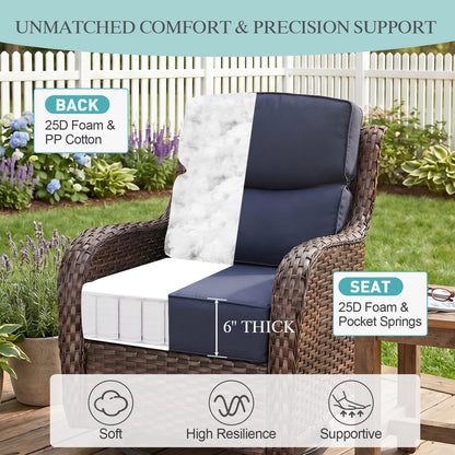 Smile Outdoor Chair Cushion Set, Sunbrella Fabric Deep Seating Cushions, Canvas Navy