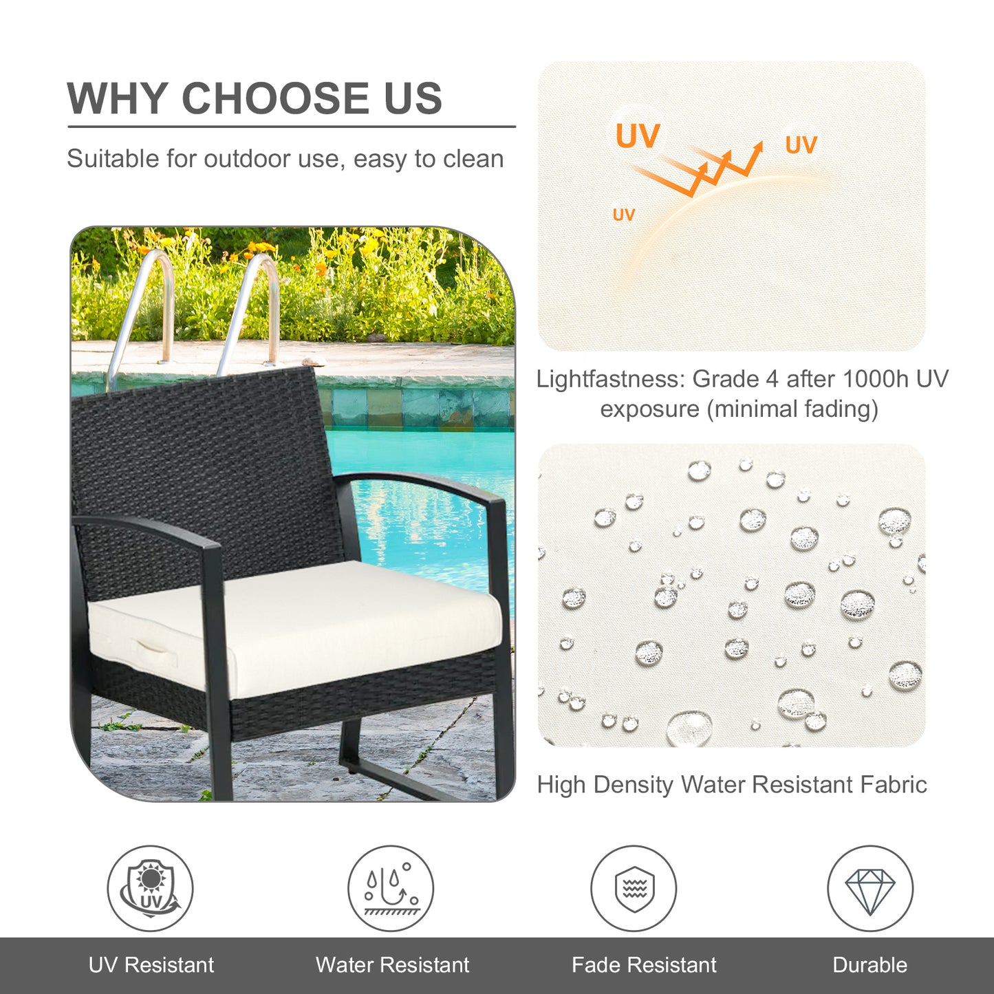 Outdoor Chair Cushions Set of 2 with Handle and Ties, Water Resistant Patio Seat Pads, Ivory Aoodor 