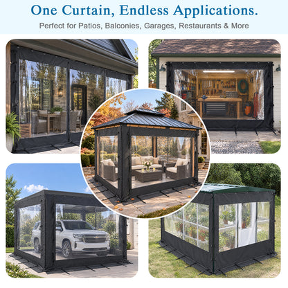 Aoodor Clear PVC Gazebo Curtains 10x10ft Outdoor Water-repellent Windproof
