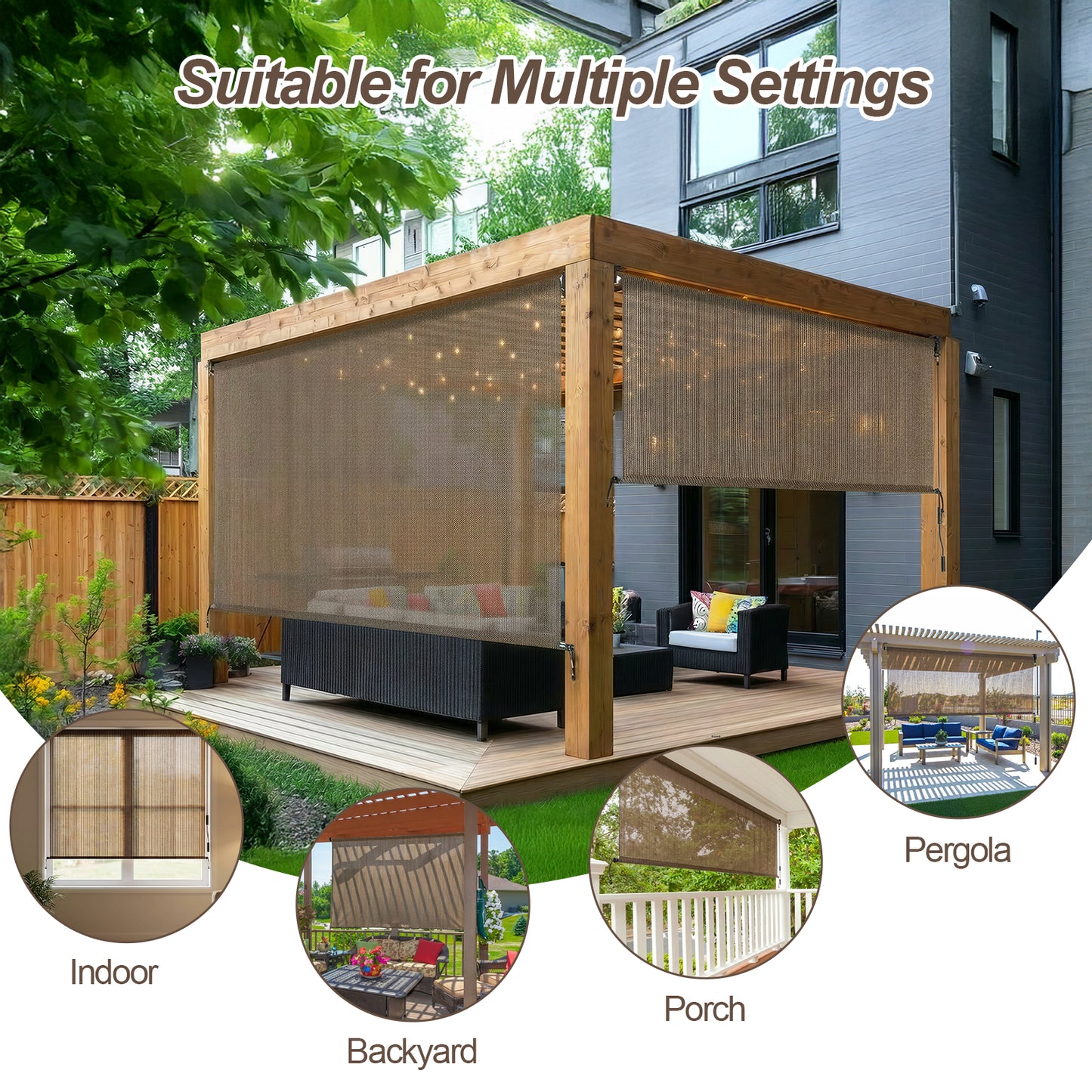 Patio Roller Shade, HDPE Fabric Outdoor Cordless Roll Up Blind with UV Protection