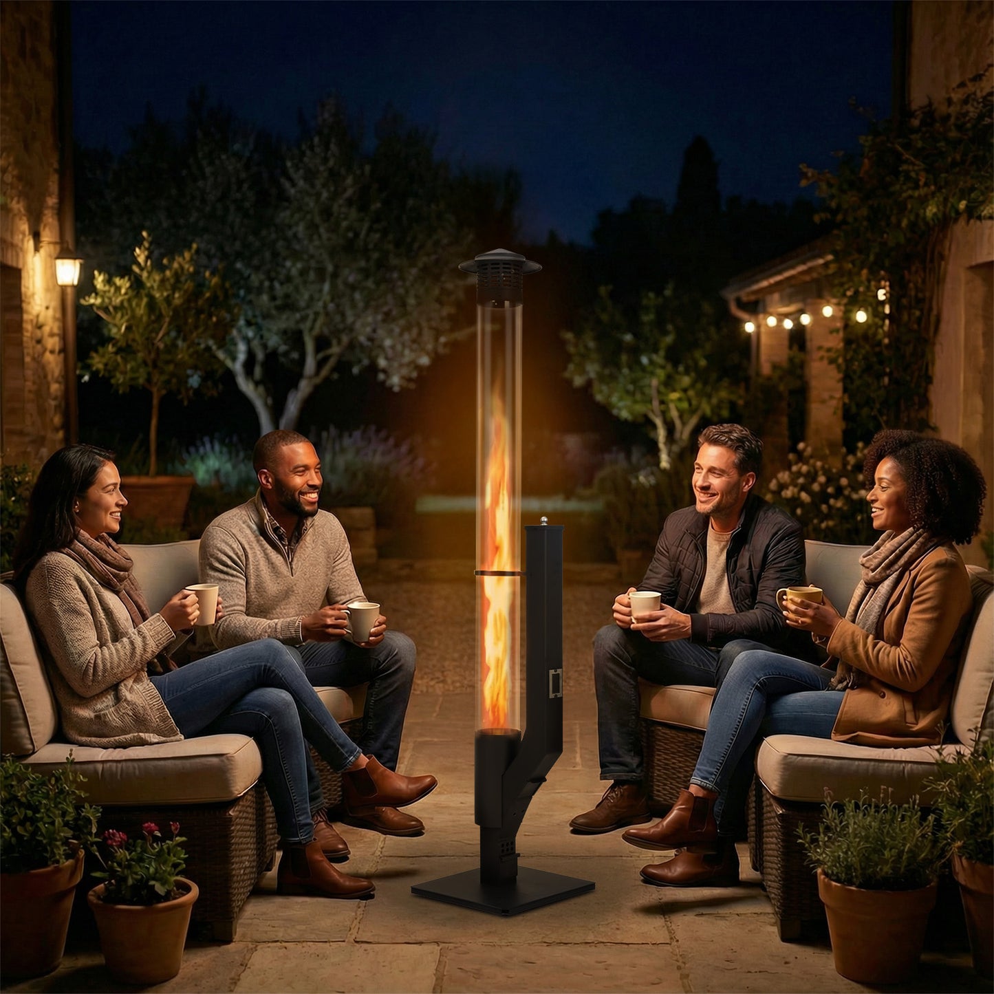 Outdoor Wood Pellet Patio Heater with Rain Cap and Viewing Window