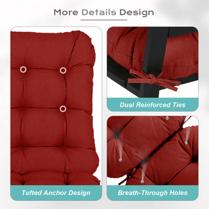 Outdoor High Back Tufted Adirondack Chair Cushion, Patio Rocking Chair Cushions with Ties, Set of 2, Red