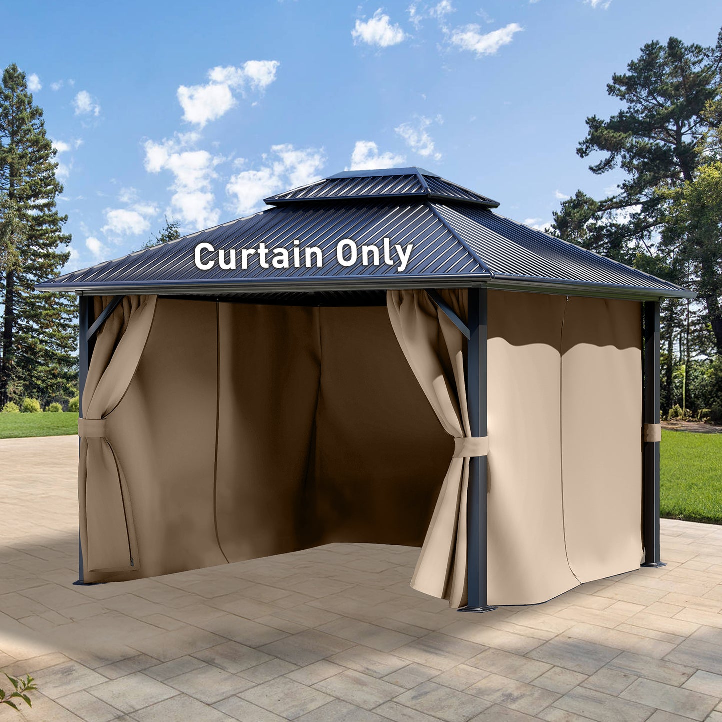 Outdoor Gazebo Curtains, 4 Panels Privacy Sidewall Replacement (Curtain Only) - Sand Yellow